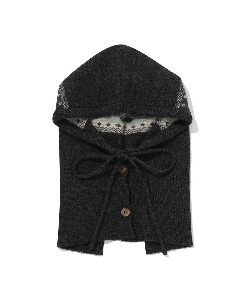 COVERNAT WOMAN Cloverheart Jacquard Angora Balaclava Dark Gray