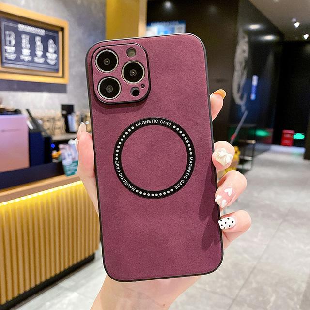 Capa de celular de couro camurça com carregamento sem fio magnético para iPhone 14 13 12 11 Pro Max Xr Xs Max 13pro 14 Plus capa de proteção de lente