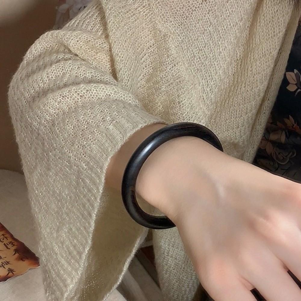 Chinese Ethnic Style Sandalwood Bracelet Minority Design Retro Hand Ring Sandalwood Bangle  Student