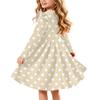 Girls Christmas Print Dress with Sleeves Long Sleeve Holiday Party Dress