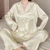 Women's Floral Ruffle Pajamas: Light Luxury Ice Silk Long Sleeve Two-Piece Set for Spring and Autumn