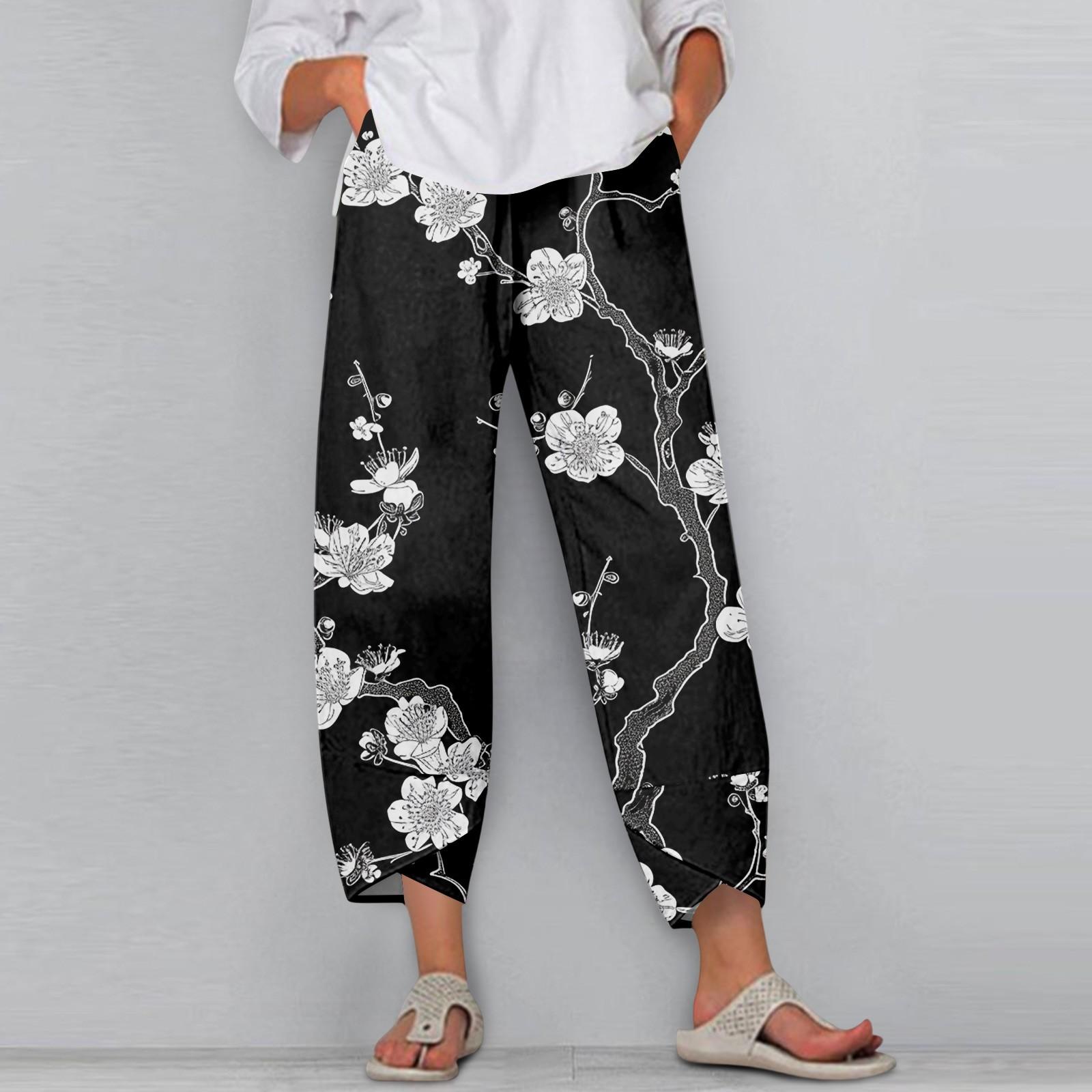 

Женские брюки с карманами Повседневные брюки Брюки для женщин Летние повседневные брюки с широкими штанинами и эластичным поясом с карманами XXL