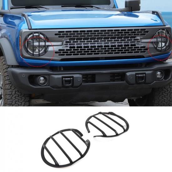 

Black Front Headlight Lamp Head Light Panel Cover Trim Guard For Ford Bronco 21+