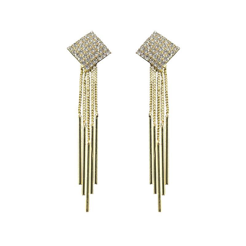 European & American Retro Rhinestone Tassel Stud Earrings - Elegant, Luxurious Design золотой