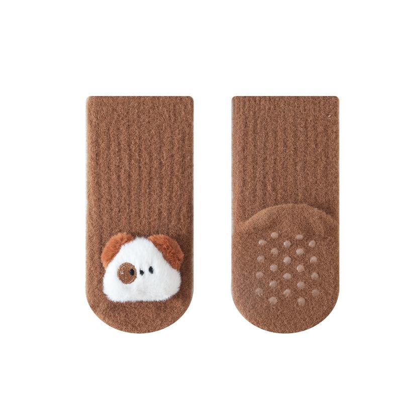 

Зимние носки для новорожденных девочек и мальчиков, хлопковые носки с милым рисунком для младенцев, мальчиков и девочек, толстые теплые домашние чулки 0-3 года M кофейный