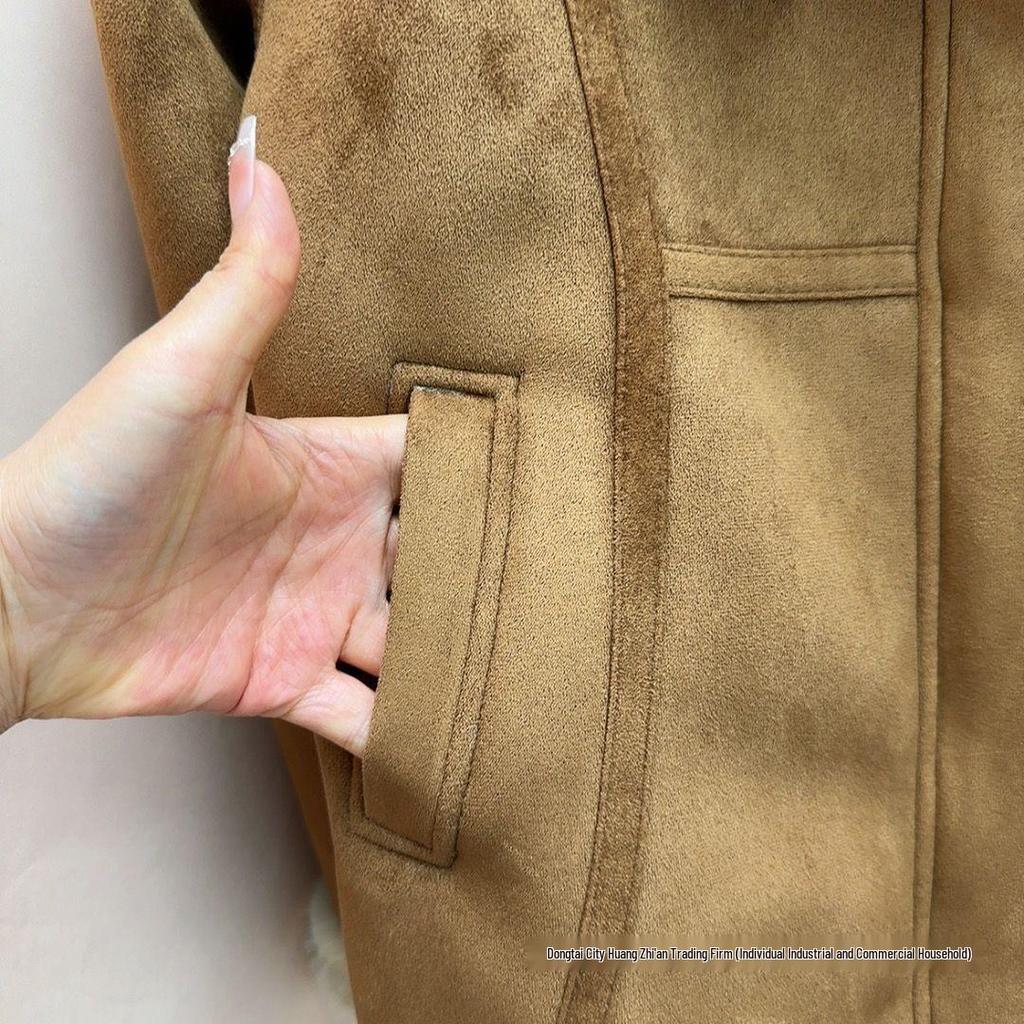 New Autumn/Winter Shearling Collar Velvet-Lined Leather Jacket