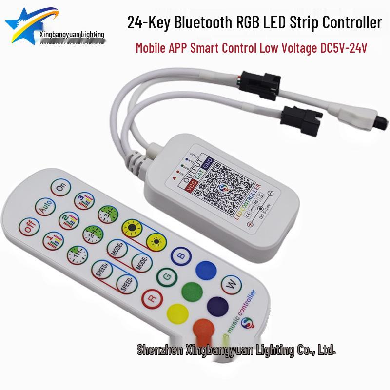 24-Key RGB Bluetooth Light Strip Controller: Mobile App, 12V/24V Color Changer & Dimmer