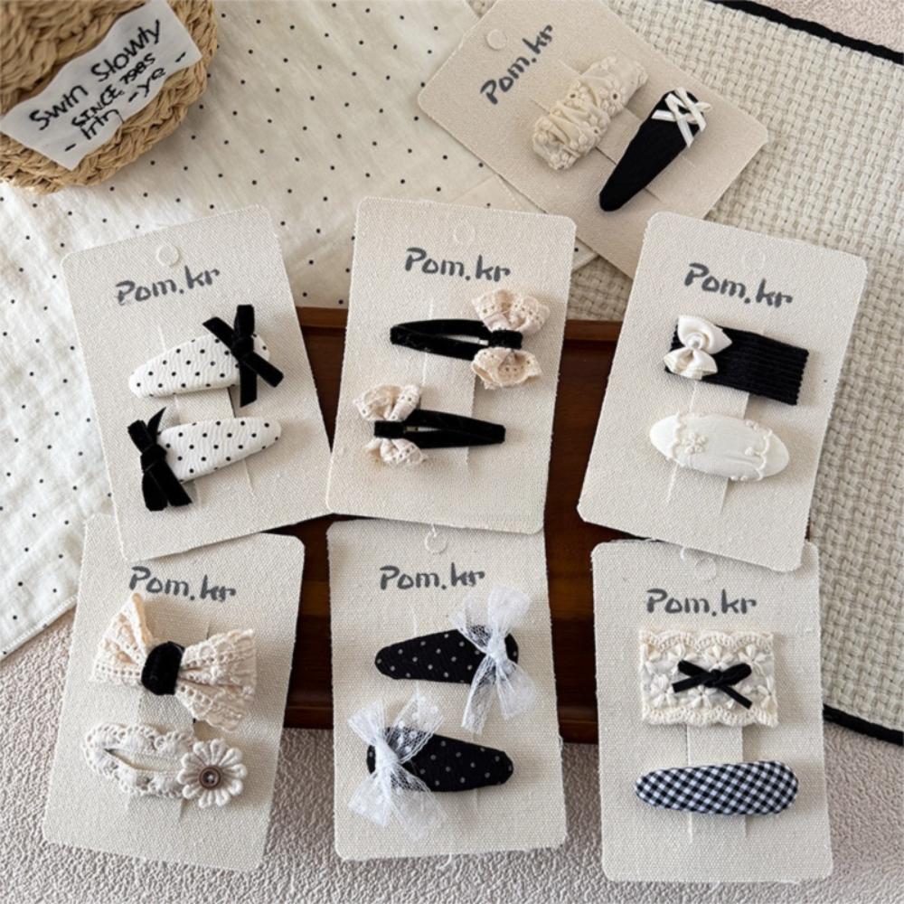 2Pcs/lot Lace Cloth Hair Clips Plaid Design Bangs Clips Sweet Princess Headdress  Hair Accessories
