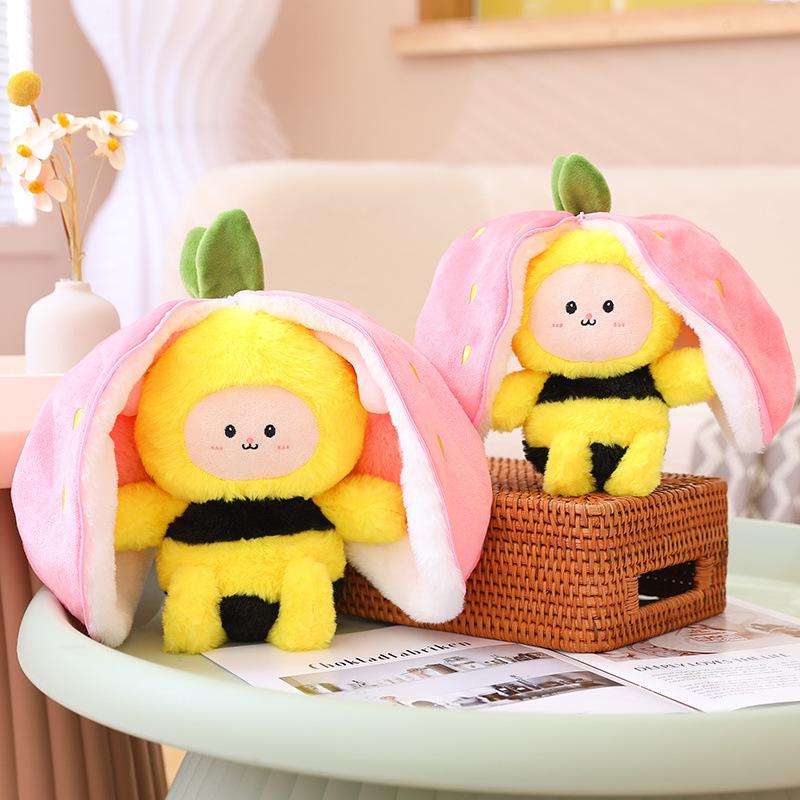Strawberry Bee Bunny Transform Plush Toy Hide And Seek Stuffed Doll Gift 2030cm