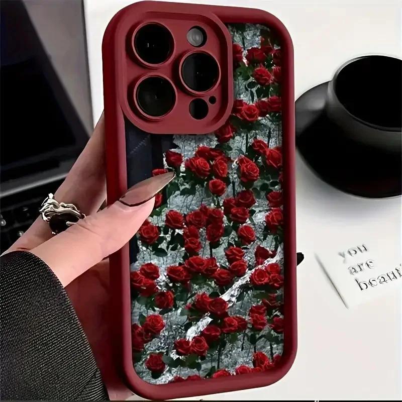 Wine Red Rose White Rose Phone Case For iPhone 17 16 15 14 Pro Max 13 12 11 XS X XR 7 8 Plus 16E 17 Anti-fall Cover