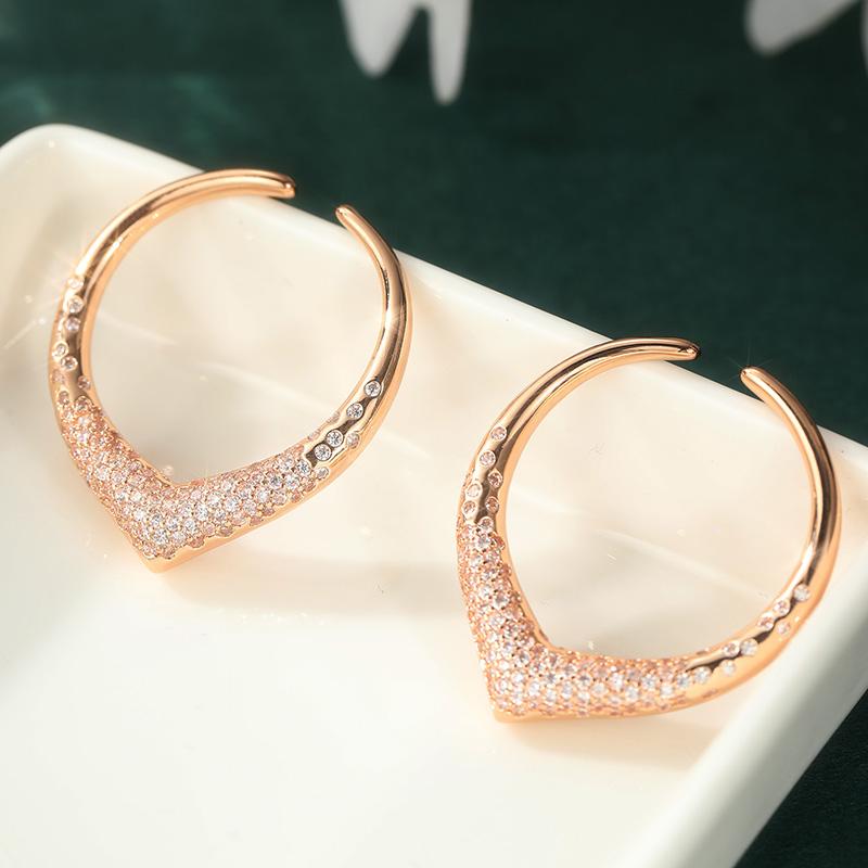 

Shine Gold Color White CZ Dangle Earrings Woman Heart Party Daily Wear