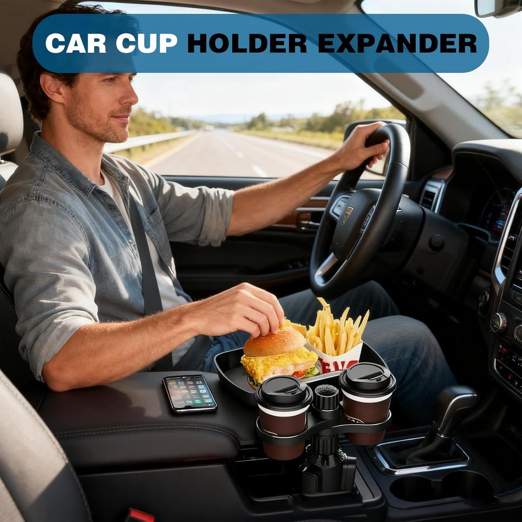 Car Cup Holder Extender 360 Degree Rotating Detachable Multifunctional Car Seat Snack Tray Drink Holder For Travel Truck And Road Trip Use