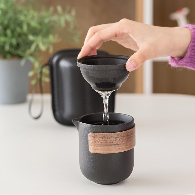 Černé nádobí Keramická konvice Gaiwan Čajové šálky Přenosná cestovní čajová sada Nádobí 1 konvice + 4 šálky