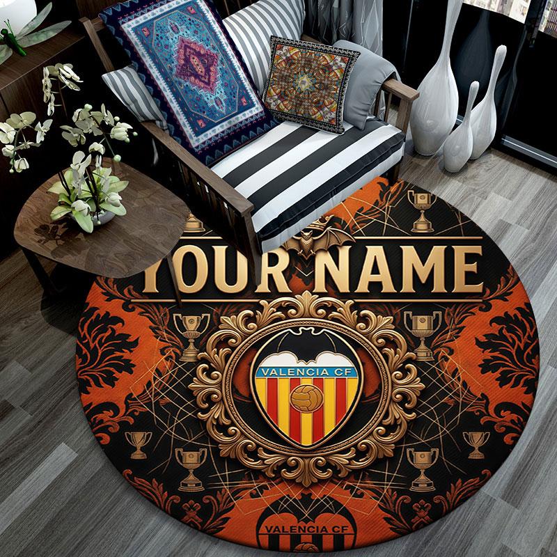 Custom Name,Valencia CF pattern round rug,Carpet Rug for Living Room Bedroom Playroom ,Non-slip Floor Mat,Holiday Gifts and Birthday Gifts.