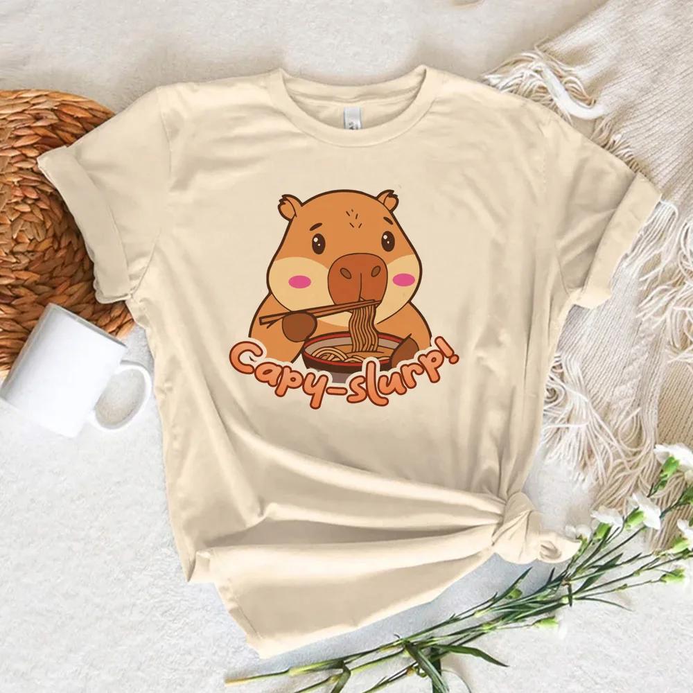 Funny Anime Capybara T Shirt Women Soft Fabric Tshirt Female Anime Clothing T-shirt Girls Capibara Tee