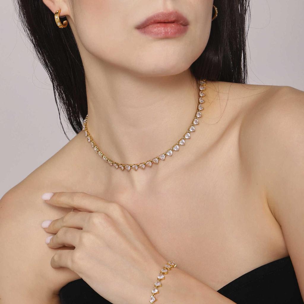 Heart-Shaped 5A Zircon Clavicle Necklace Set - European & American Style Women's Jewelry