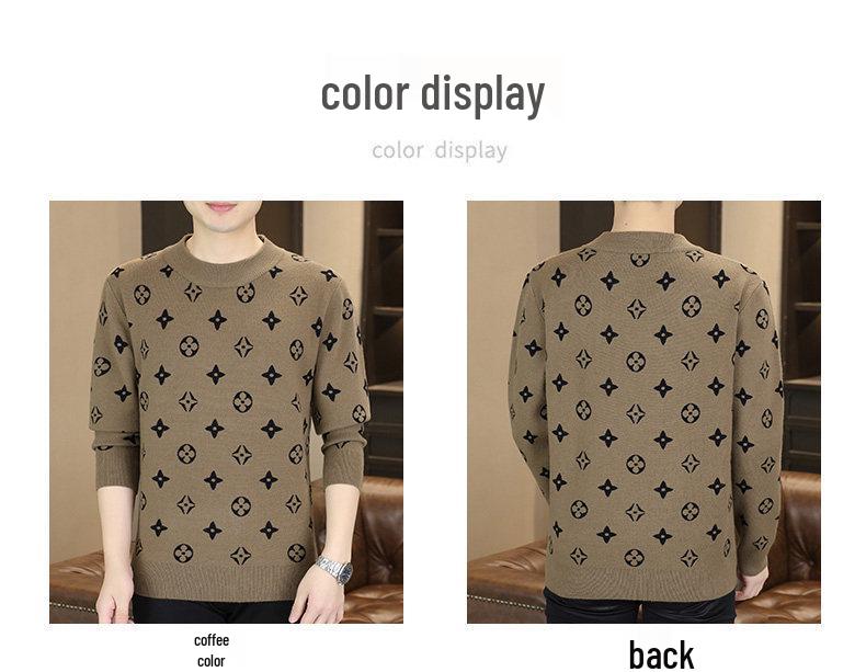 2025 European Trendy Men's Round Neck Jacquard Sweater - Korean Style Winter Knitwear