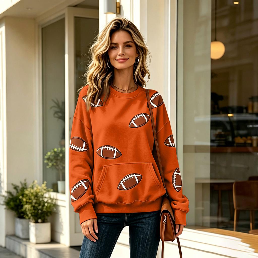 Women's Casual Neck Sweatshirt with Rugby Print