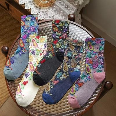 Women's Mid-calf Socks, Autumn Thin, Trendy and Versatile Long Calf Socks, Ethnic Style Retro Socks