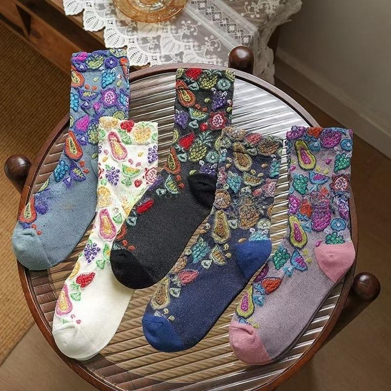 Women's Mid-calf Socks, Autumn Thin, Trendy and Versatile Long Calf Socks, Ethnic Style Retro Socks