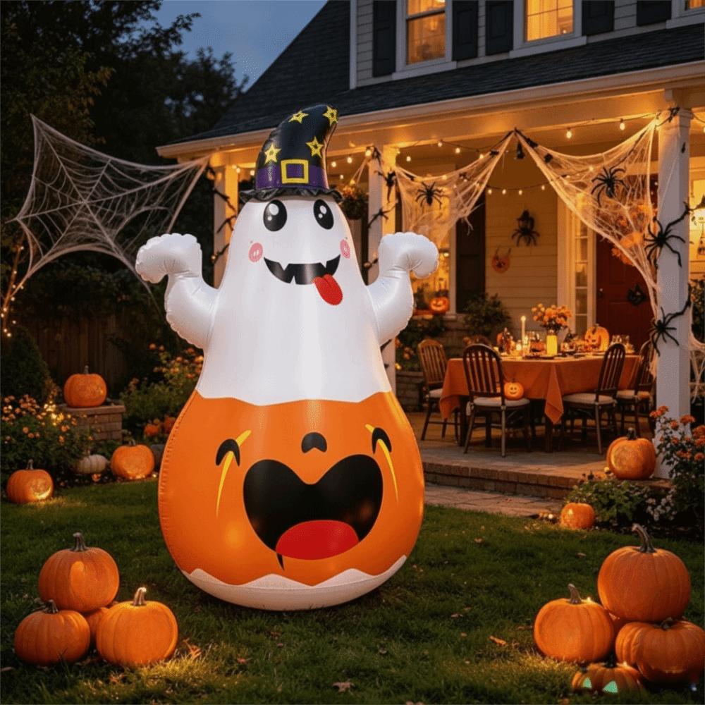 LED Light Halloween Decoration PVC Material Inflatable Witch Hat Pumpkin Lamp Home Decoration