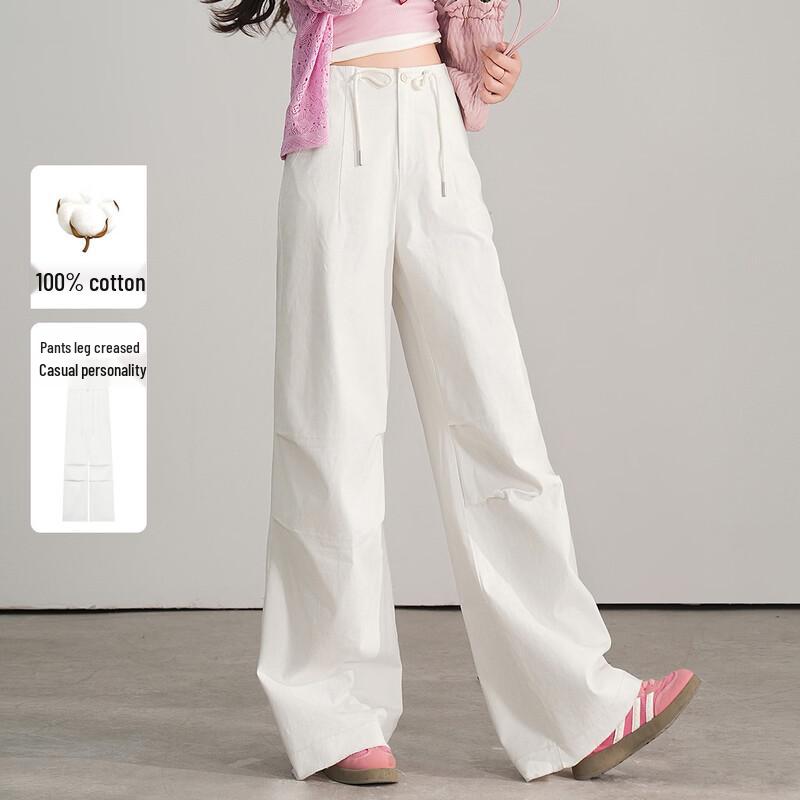 Bailuyu 2026 Spring Women s Cotton Drawstring Pleated Casual Pants XL