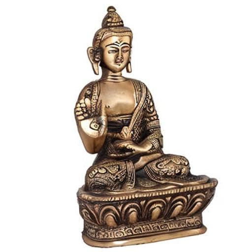 Hand Crafted Gautam Buddha Statue, God Buddha Idol, Brass, Rustic Finish -7 Inch