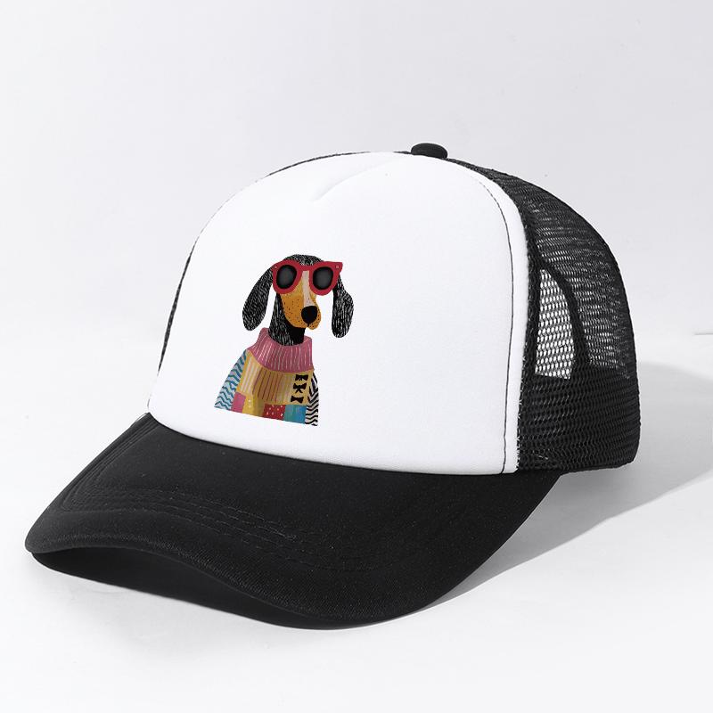 Dachshund Dog Sunglasses Patchwork Sweater Trucker Hat Adjustable Mesh Baseball Cap Unisex Outdoor Casual