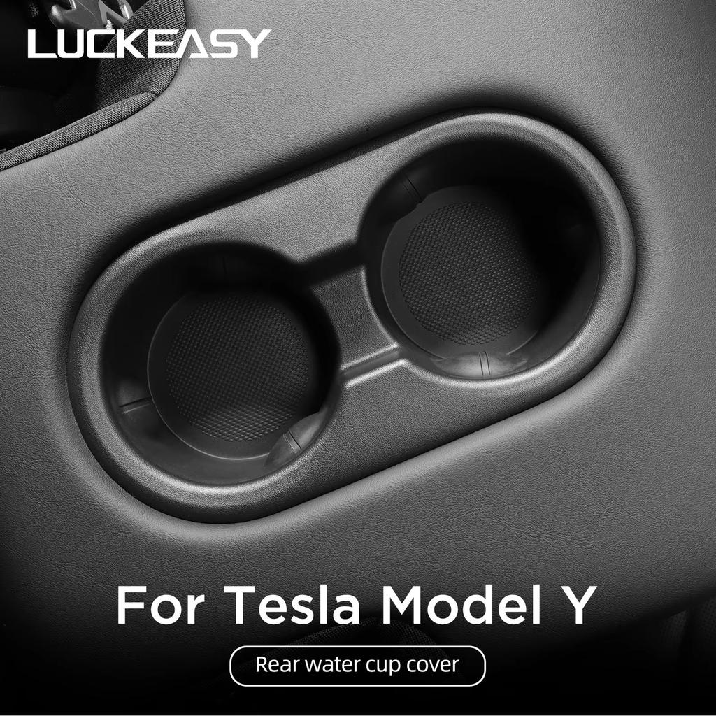 LUCKEASY for Tesla Model Y Juniper 2025 2026 The Second Row Water Cup Holder Drinks Storage Case Interior Accessories