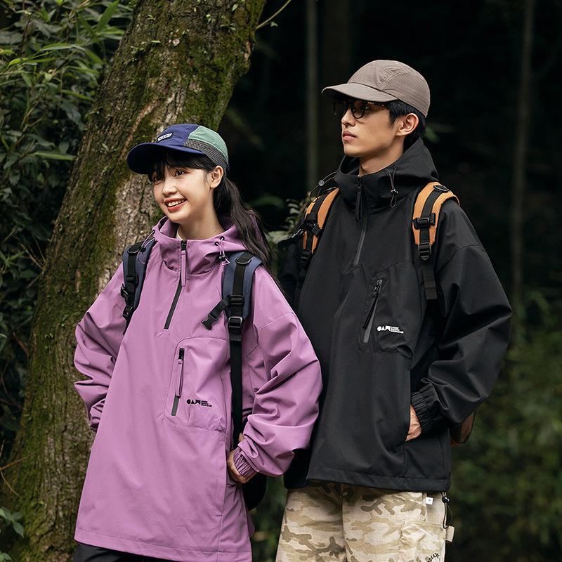 High-end Jacket Men's Spring and Autumn Retro Semi-zipper Loose American Functional Jacket Trendy Brand Hooded Tooling Jacket