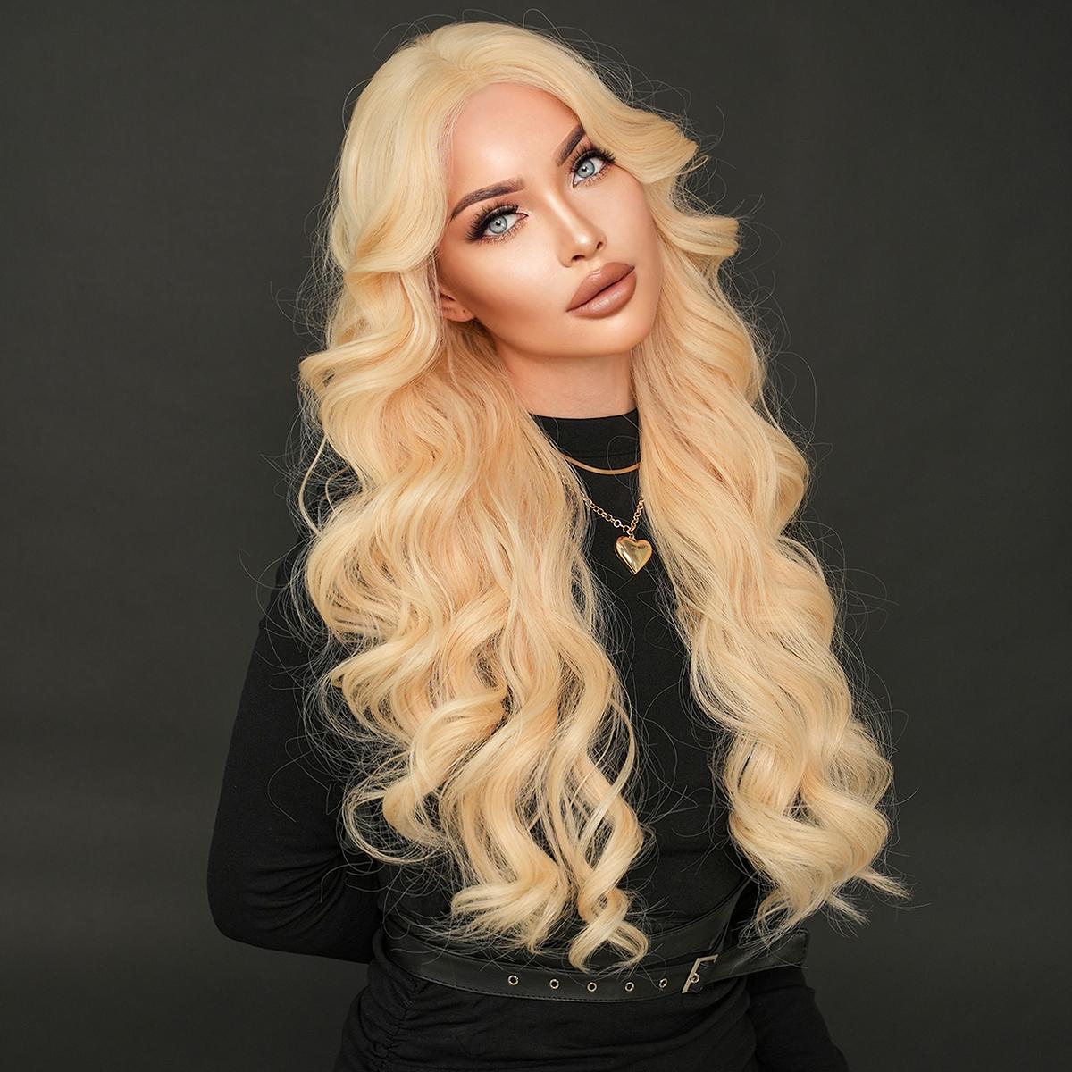 

13*4 T Part Lace Wig Long Body Wavy Blonde Lace Wigs For Women Daily High Density Synthetic Layered Middle Part Lace Front Wigs