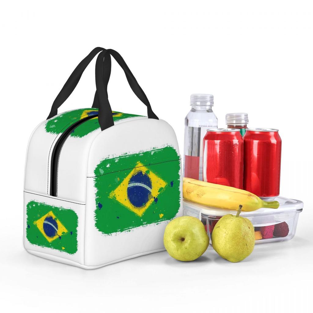 Brazil Flag Insulated Lunch Bag for Women Children Portable Food Boxes Thermal Lunch Box Tote