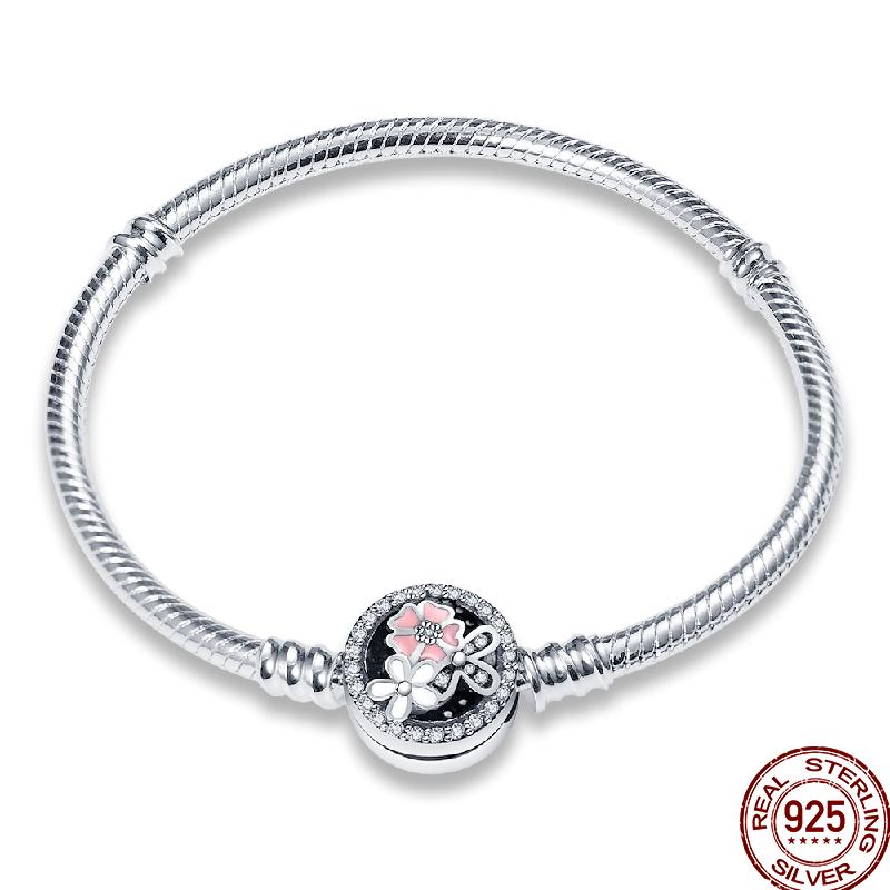 925 Silver 17-20CM Heart Pave Zirconia Original Bracelets Infinity Bracelet Fit DIY Charms Bead Birthday Jewelry Gifts Hot Sale