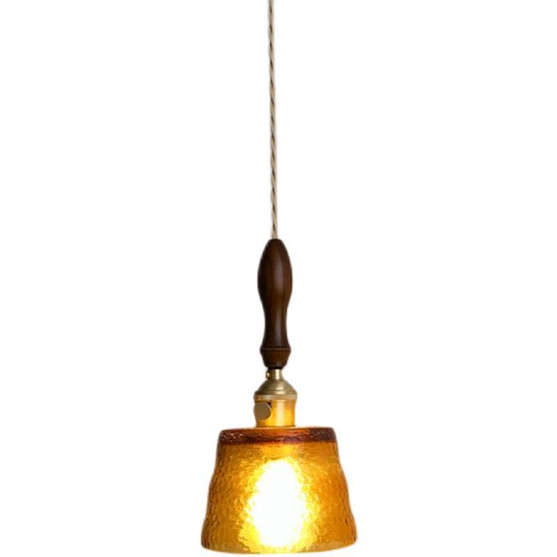 Japanese Walnut Brass Glass Pendant Light for Bar, Restaurant, Bedside, Display, Entrance, Study, Bedroom