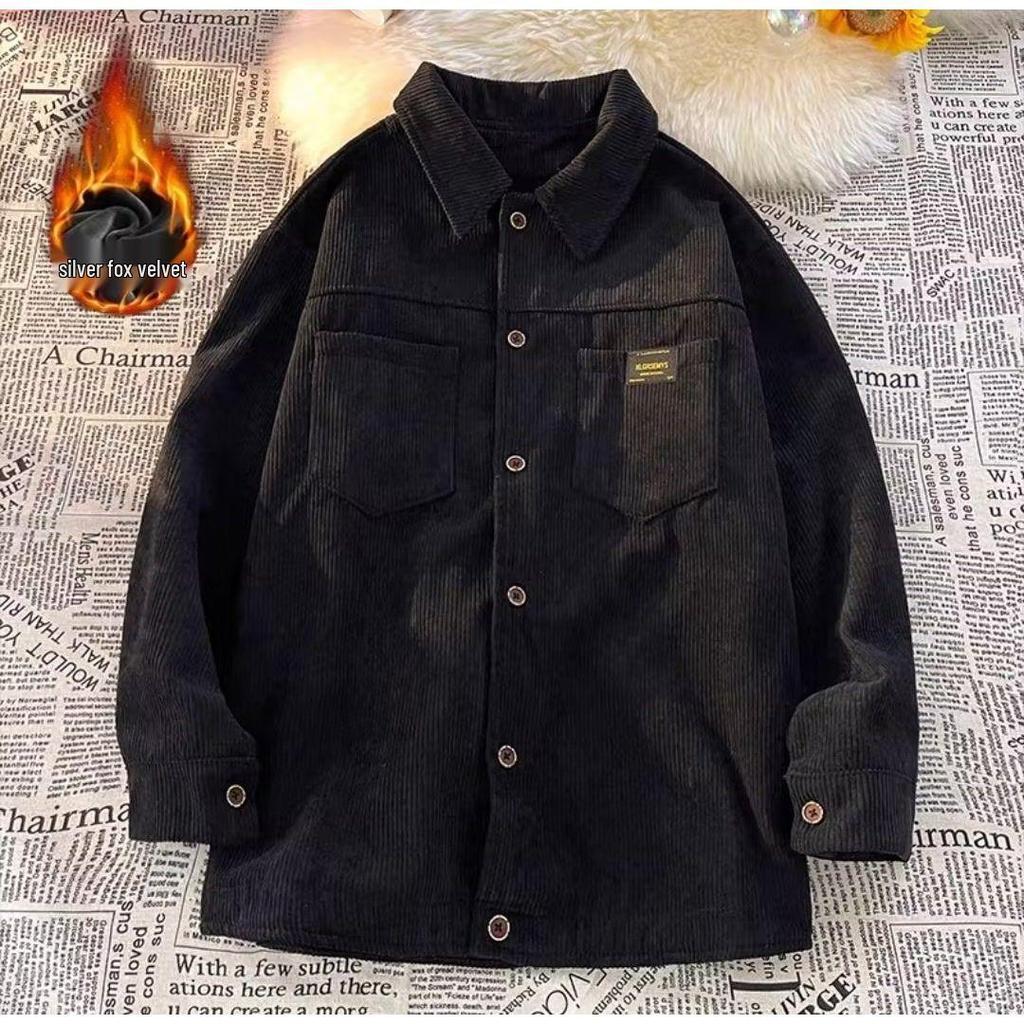 Men's Winter Retro Corduroy Jacket - Plus Velvet, Thick, Loose, Versatile Shirt