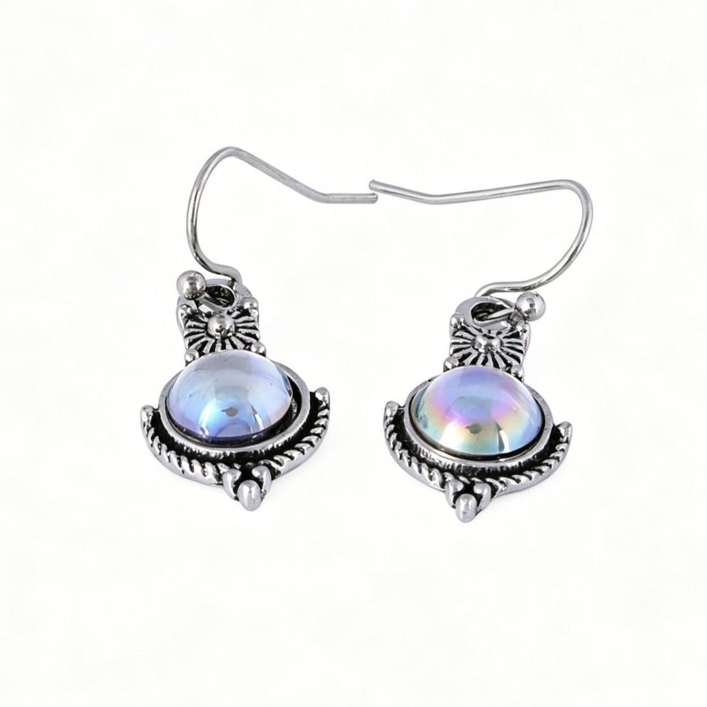 Hot Sale Moonstone Retro Earrings - European & American Punk Style Colorful Rainbow Gemstone Studs