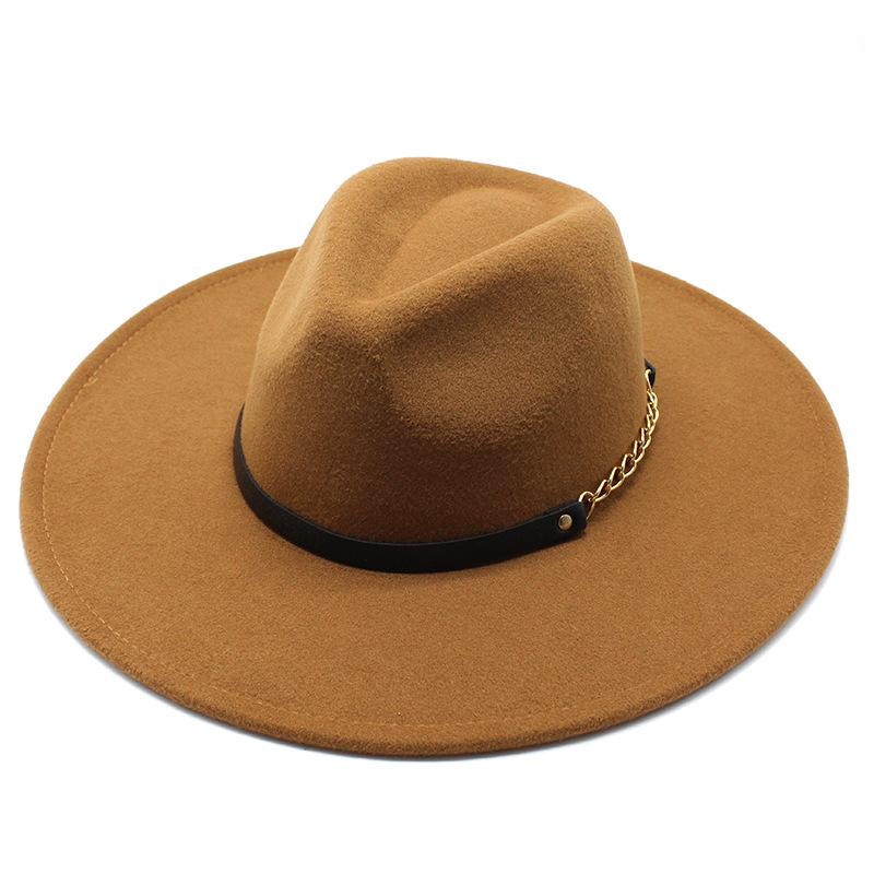 Wool 9.5Cm Big Eaves Jazz Top Hat Men'S And Women'S Peach Heart Top Chain Top Hat Felt Hat