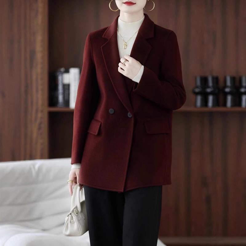 

Women s Petite Double-Faced Wool Melton Coat - Mid-Length Slim Fit with Suit Collar L (120-130 jin) коричневый/красный