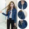 Damen Kurze Jeansjacke Slim Umlegekragen Langarm Knopfleiste Denim Oberbekleidung