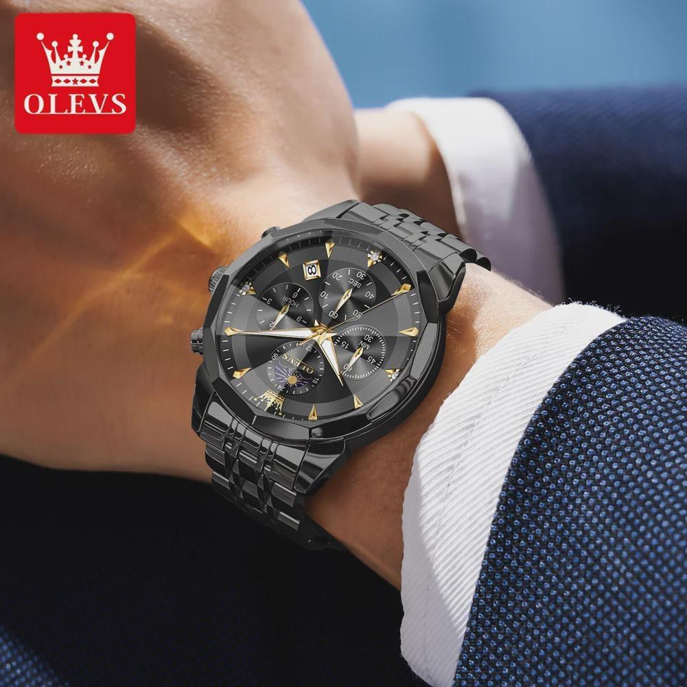 Mens Business Watch Fashion Quartz Watches Multifunctional Chronograph Waterproof Moon Phase Watch Mens Gifts