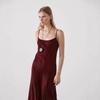 European & American Women's Autumn Burgundy Draped Sling Dress - Elegant & Lazy French Style