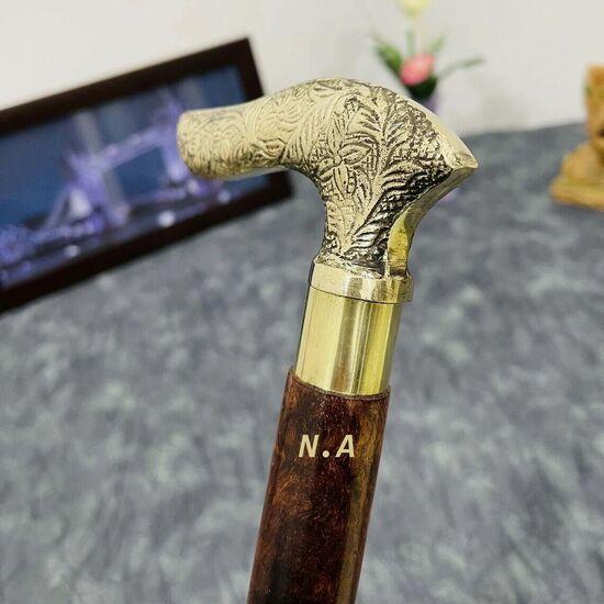 Antique Style Victorian Vintage Designer Brass Handle Cane Wooden Walking Stick