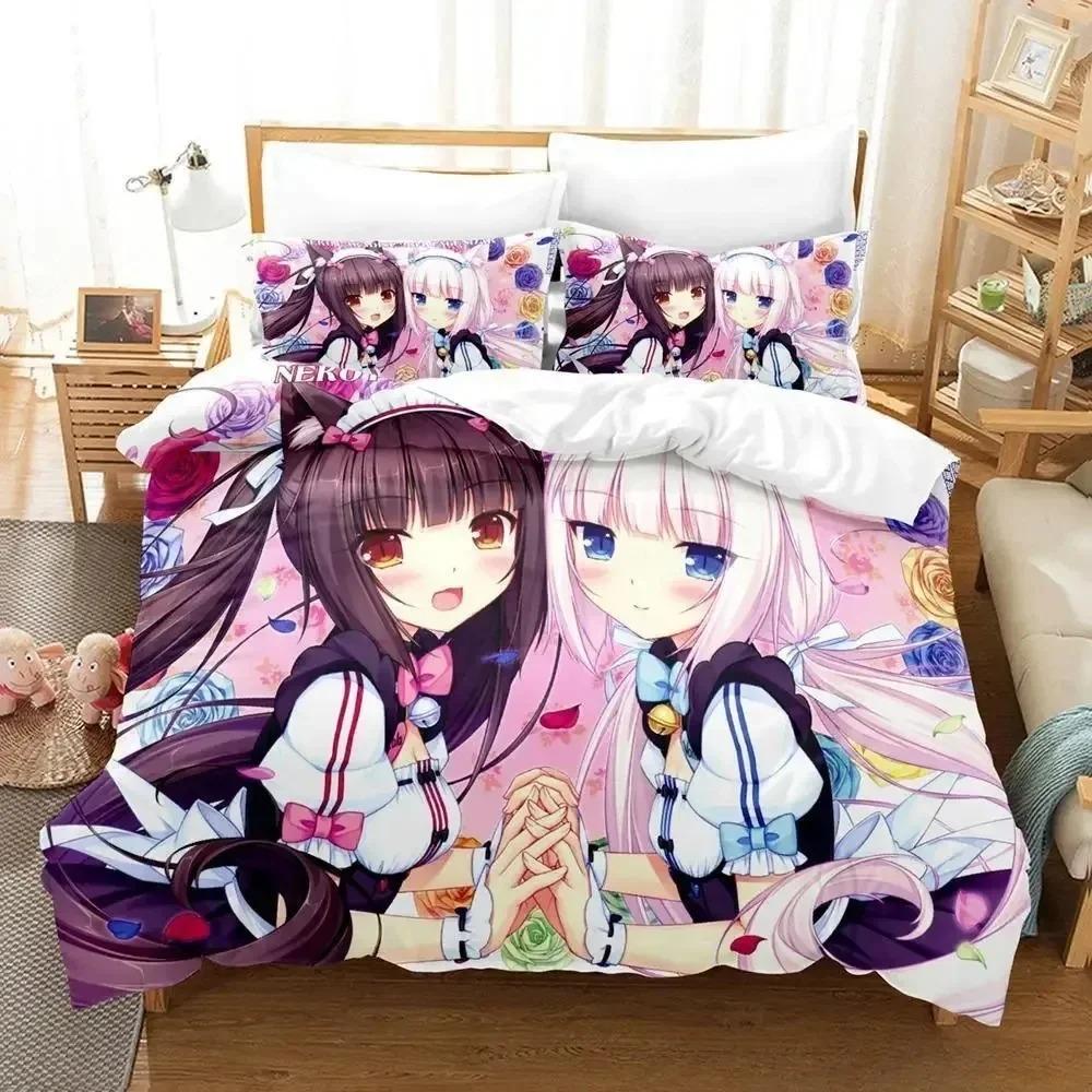 Comforter Anime Kawaii Girls Nekopara Bedding Set 3D Printed Suitable For Bedroom Kids Home Textile