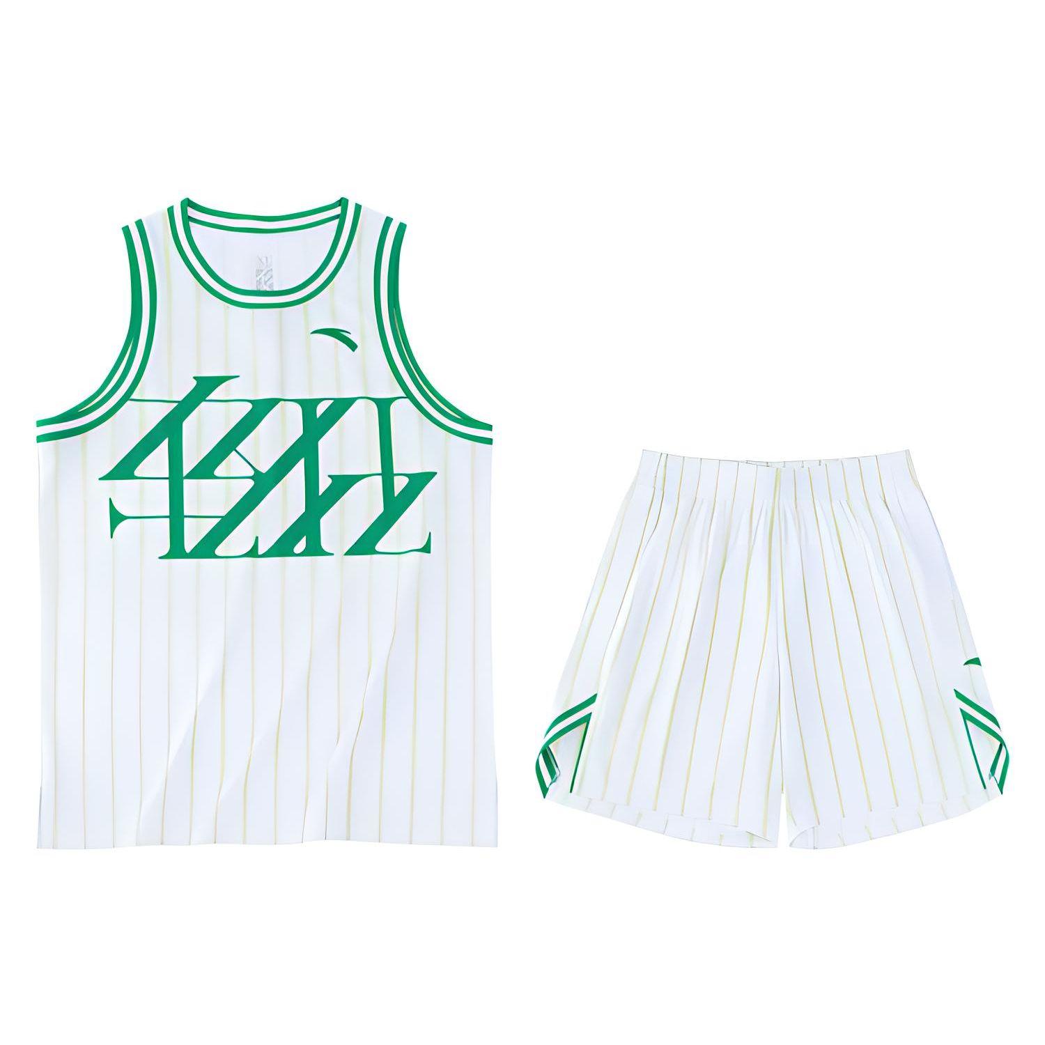 

Anta Lightweight Series Logo Letter Pattern Striped Tank Top And Shorts Basketball Suit Men sportswear White 152321205-1 L