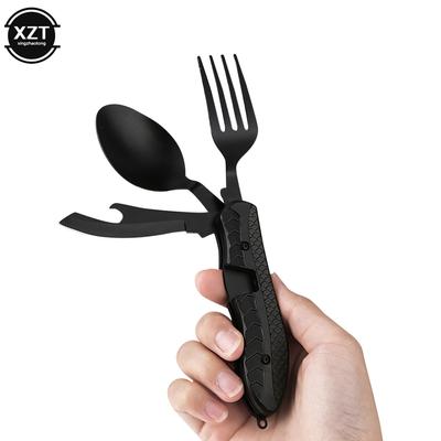 3 ב-1 חיצוני מתקפל כפית מזלג סכין משולבת סכו"ם פיקניק נסיעות נייד רב כלים נירוסטה כלי קמפינג