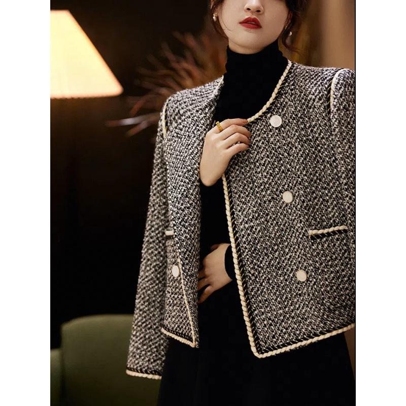 Dwurzędowy Temperamentny Styl Zachodni Jesienne Ubrania Nowy Mały Zapach Płaszcz Kobieta