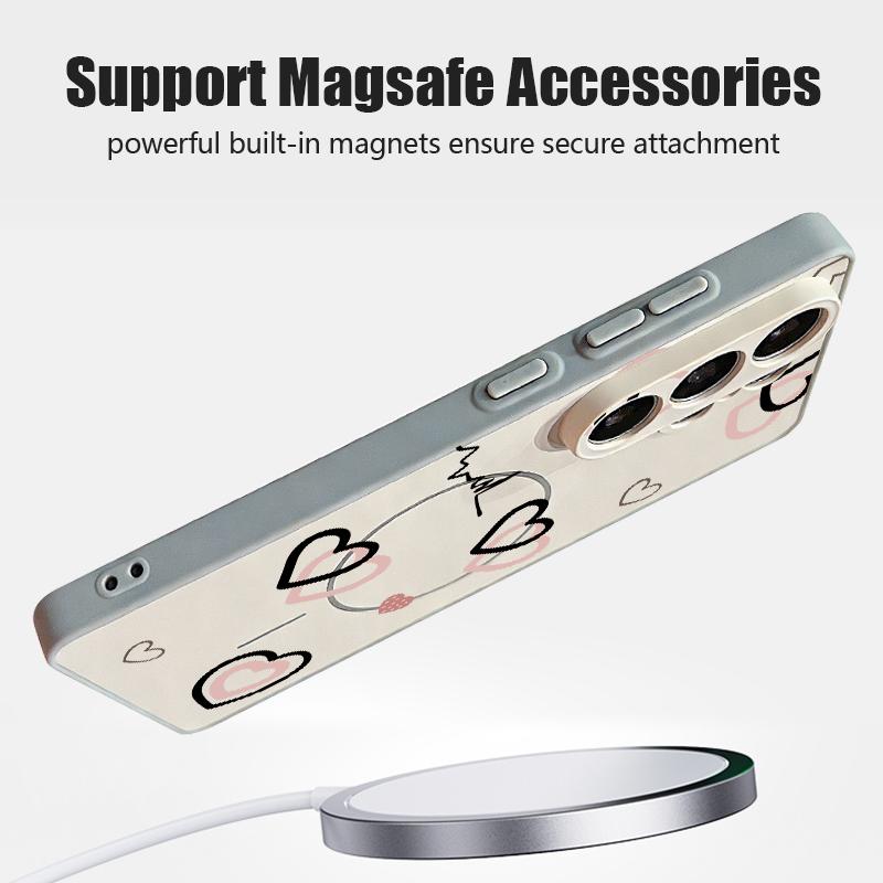 Cute Candy Love Heart Case For Samsung S26 S25 Ultra S24 Plus S23 FE S22 Ultra A55 A56 A17 A37 A57 5G Skin Feel Hybrid TPU+PC Magnetic Phone Cover