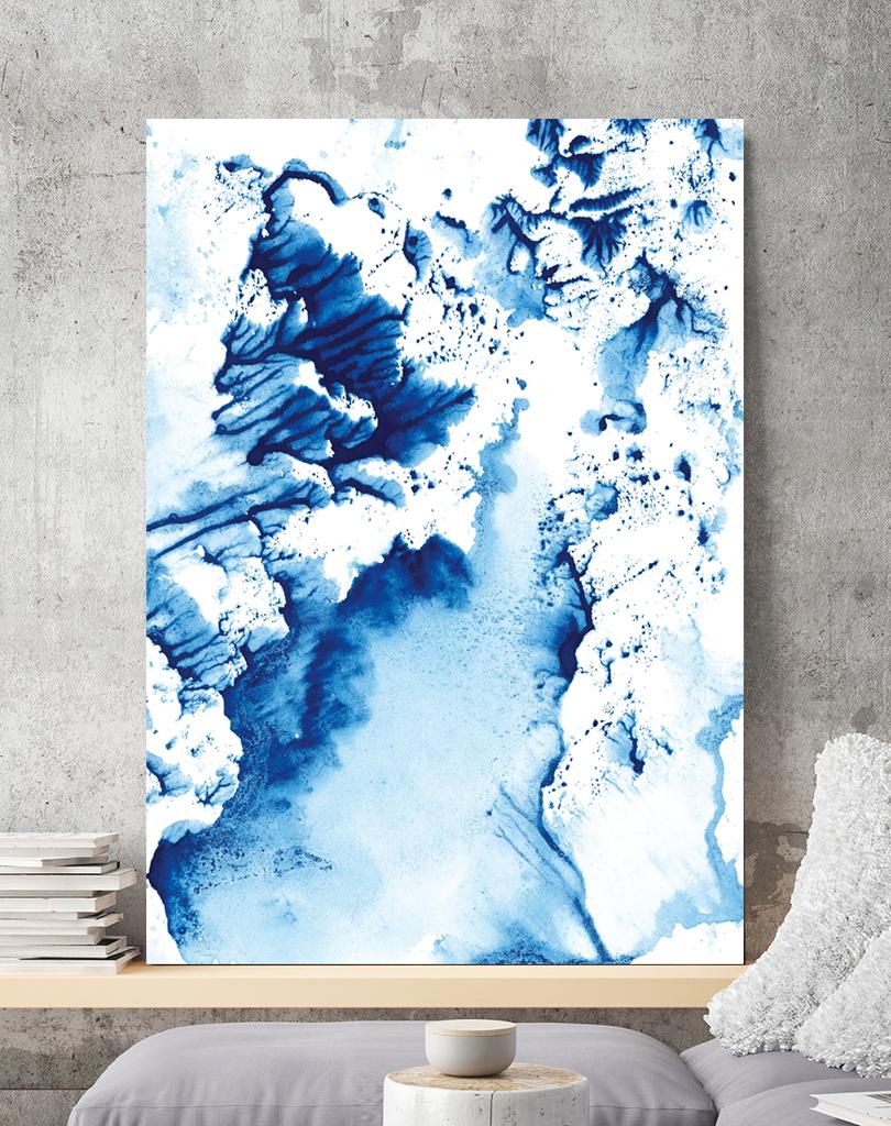 Abstraktes Poster mit blauen Wellen