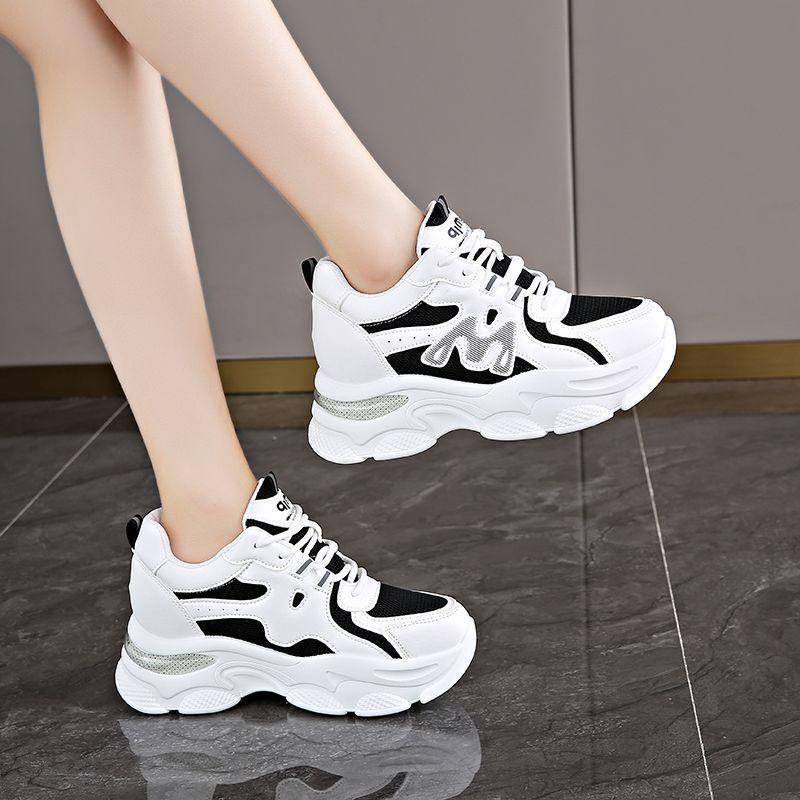 Daddy Shoes Girl 2025 New Thick-soled Comfortable Versatile Breathable Little White Shoes Increase the inner height of Hanchao Lightweight Women's