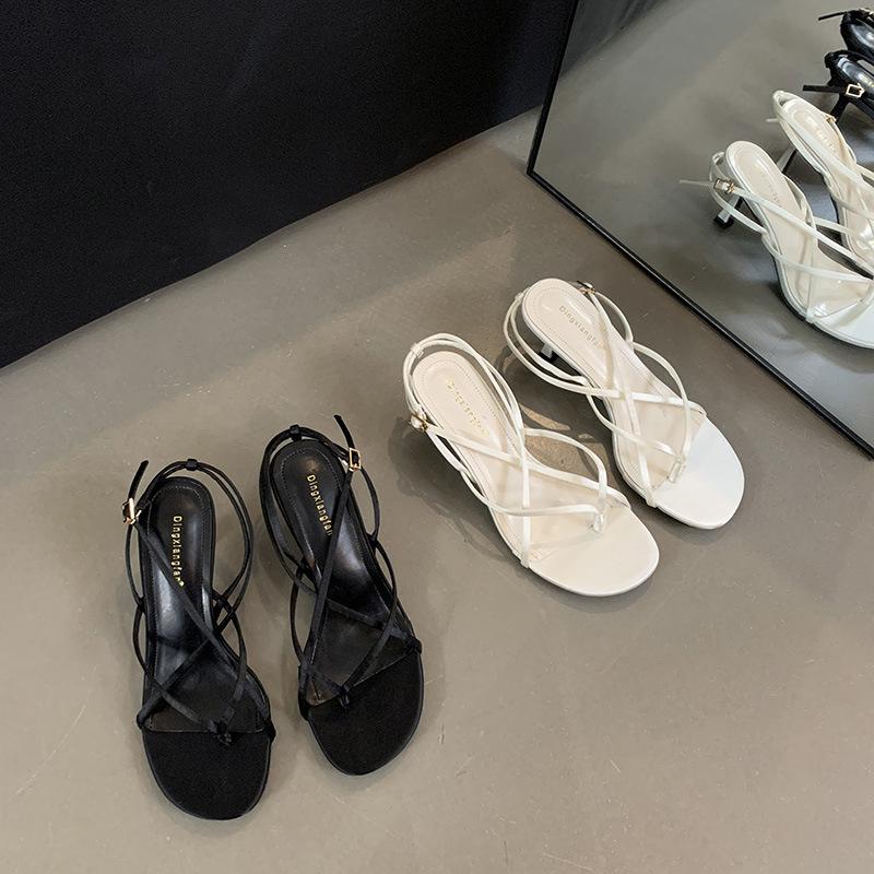 Fashion High heels women's 2024 summer new style fashion cross thin strap heels Korean style temperament high heel sandals